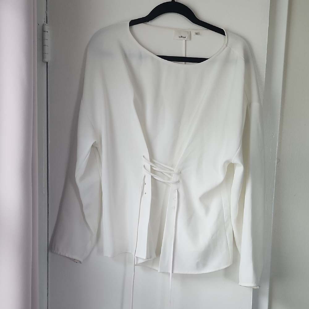 H&M White Long Sleeve Tie Front Blouse